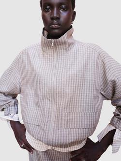 Mango Structured Zipped Linen Blend Bomber Jacket, Stone, Stone