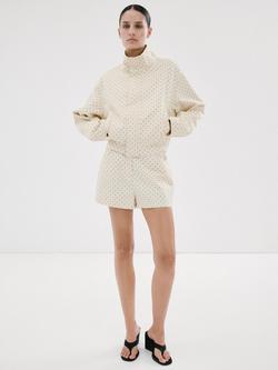 Mango Polka Dot Cotton Bomber Jacket, Beige, Beige