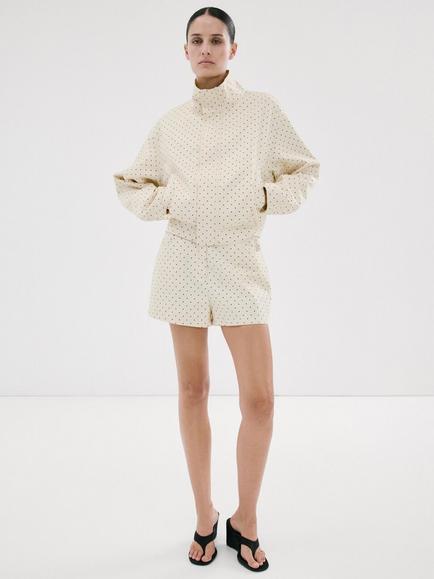 Mango Polka Dot Cotton Bomber Jacket, Beige, Beige
