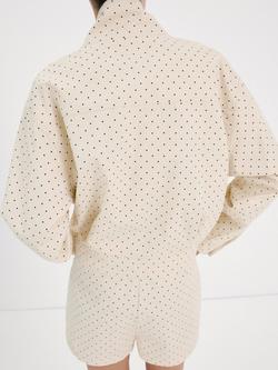 Mango Polka Dot Cotton Bomber Jacket, Beige - view 2, Beige