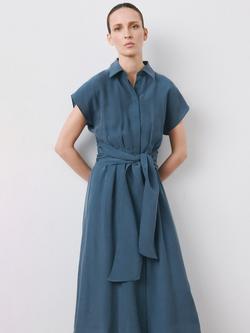Mango Belted Collared Shirt Dress, Blue, Blue
