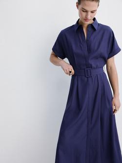 Mango Collared Belted Midi Shirt Dress, Marine, Marine