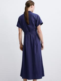 Mango Collared Belted Midi Shirt Dress, Marine - view 2, Marine