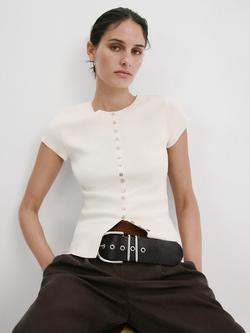 Mango Button-Front Knit Top, Raw, Raw