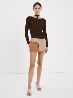 Mango Fine Knit Jersey Asymmetric Jumper, Chocolate, Chocolate