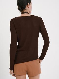 Mango Fine Knit Jersey Asymmetric Jumper, Chocolate - view 2, Chocolate
