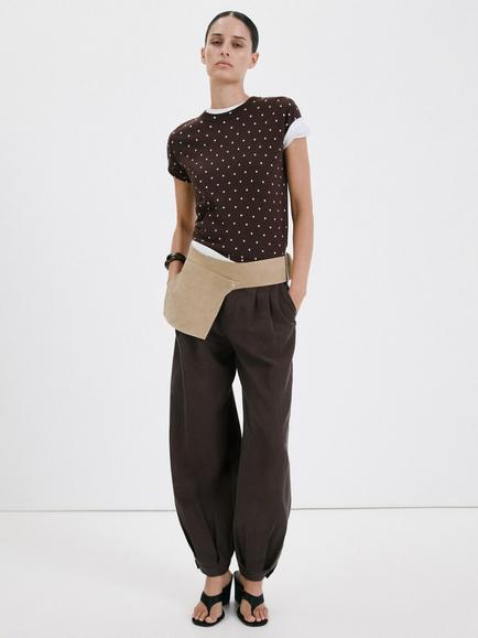Mango Short Sleeve Crew Neck Knit Jumper, Chocolate, Chocolate