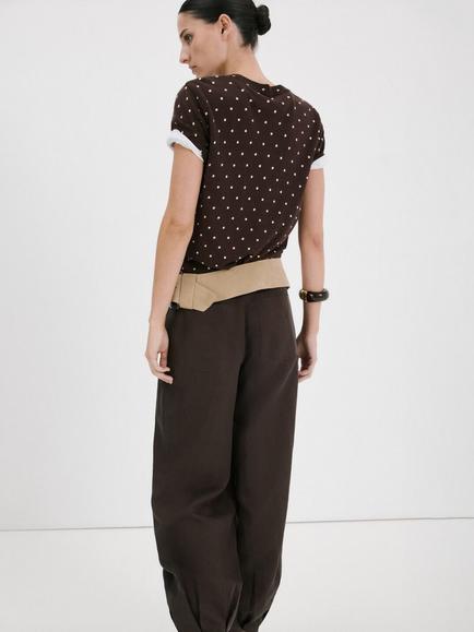 Mango Short Sleeve Crew Neck Knit Jumper, Chocolate - view 2, Chocolate