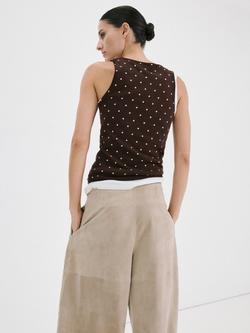 Mango Scoop Neck Polka Dot Knit Camisole, Chocolate - view 2, Chocolate