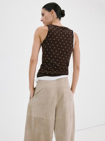 Mango Scoop Neck Polka Dot Knit Camisole, Chocolate - view 2, Chocolate