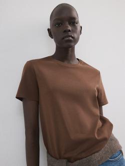 Mango Crew Neck T-Shirt, Brown, Brown