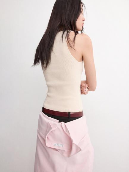 Mango Dalton Ribbed High Neck Tank, Beige - view 2, Beige