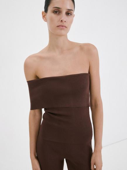 Mango Gabriete Off Shoulder Top, Chocolate, Chocolate