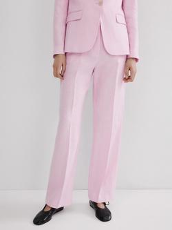 Mango Straight Leg Linen Suit Trousers, Pink, Pink