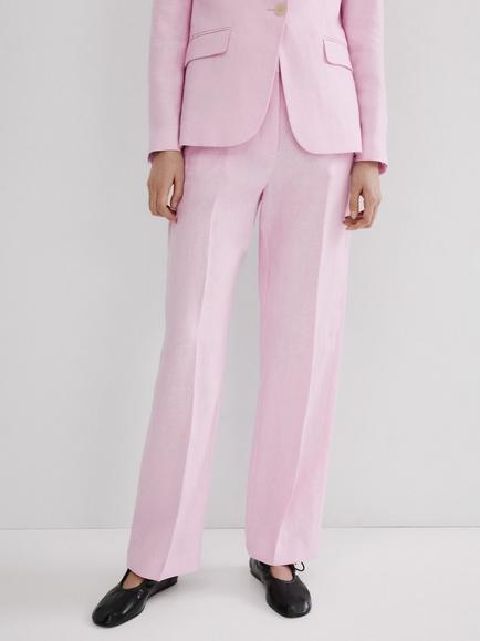 Mango Straight Leg Linen Suit Trousers, Pink, Pink