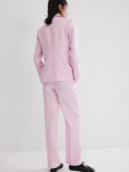 Mango Straight Leg Linen Suit Trousers, Pink - view 2, Pink