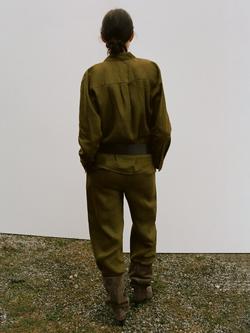 Mango Linen Wide Leg Trousers, Olive - view 2, Olive