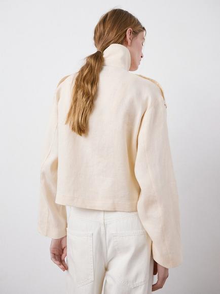 Mango Funnel Neck Linen Trench Cropped Jacket - view 2, Raw
