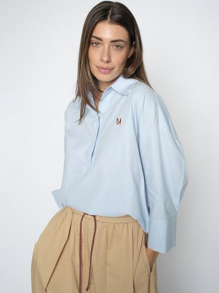 MOS MOSH Soft Drape Collared Popover Blouse, Skyway, Skyway