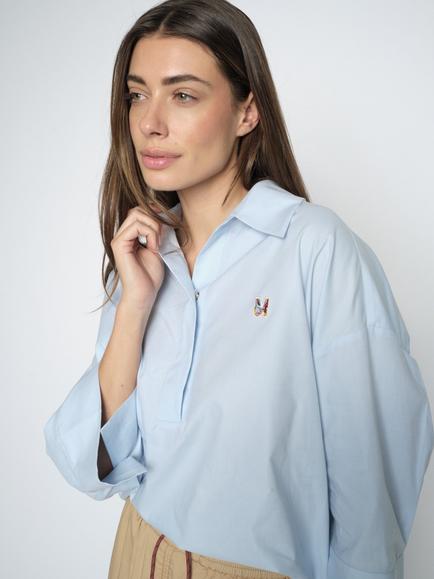 MOS MOSH Soft Drape Collared Popover Blouse, Skyway - view 2, Skyway