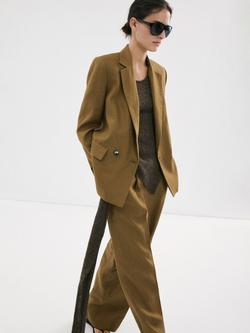 Mango Double Button Linen Suit Jacket, Olive, Olive