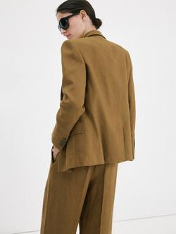 Mango Double Button Linen Suit Jacket, Olive - view 2, Olive