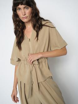 MOS MOSH Indie Zip Neck Tie Waist Top, Sesame - view 2, Sesame