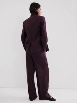 Mango Double Button Linen Suit Jacket, Plum - view 2, Plum