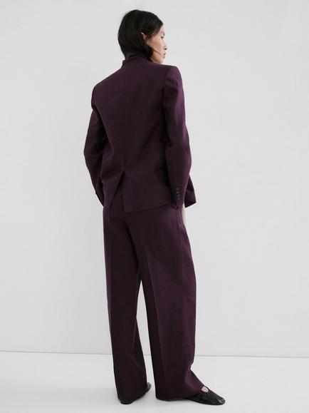 Mango Double Button Linen Suit Jacket, Plum - view 2, Plum