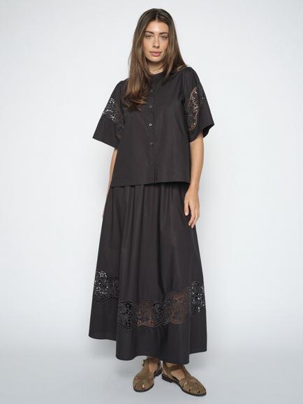 MOS MOSH Rooma Lace Panel Shirt, Black, Black