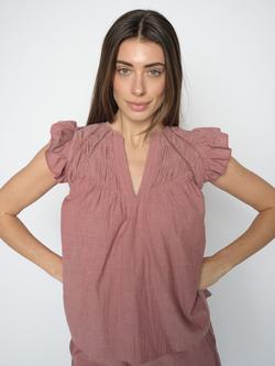 MOS MOSH Izha V-Neck Flutter Sleeve Top, Red, Red