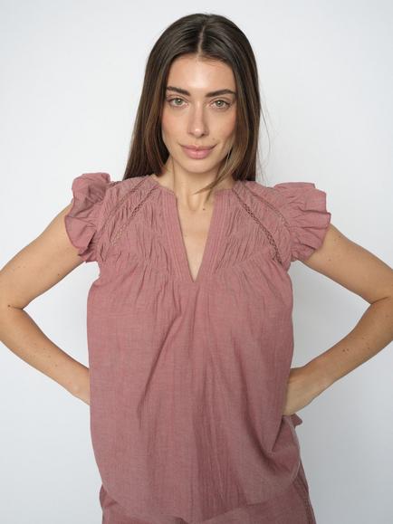 MOS MOSH Izha V-Neck Flutter Sleeve Top, Red, Red