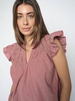 MOS MOSH Izha V-Neck Flutter Sleeve Top, Red - view 2, Red