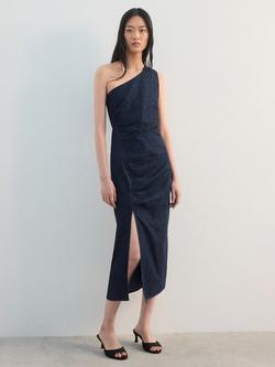 Mango Asymmetric Side Slit Midi Dress, Blue, Blue