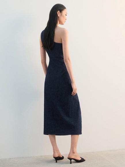 Mango Asymmetric Side Slit Midi Dress, Blue - view 2, Blue