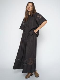 MOS MOSH Redu Lace Panel Maxi Skirt, Black, Black