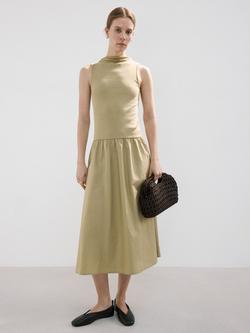 Mango High Neck Sleeveless Midi Dress, Olive, Olive