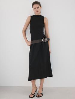 Mango High Neck Drape Midi Dress, Black, Black