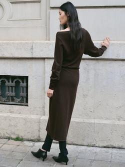 Mango Off Shoulder Knit Midi Dress, Chocolate - view 2, Chocolate
