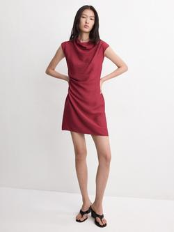 Mango Ruched Cowl Neck Mini Dress, Garnet, Garnet