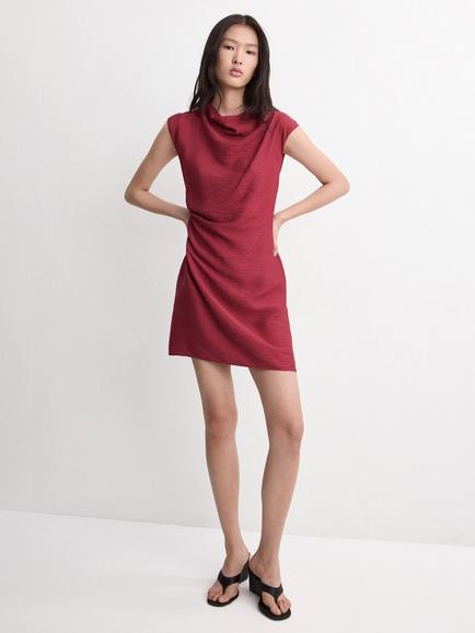 Mango Ruched Cowl Neck Mini Dress, Garnet, Garnet
