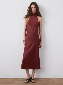 Mango Halterneck Bow Detail Midi Dress, Bordeaux, Bordeaux