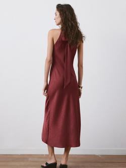 Mango Halterneck Bow Detail Midi Dress, Bordeaux - view 2, Bordeaux
