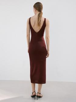 Mango Knit V-Neck Midi Dress, Dark Red - view 2, Dark Red