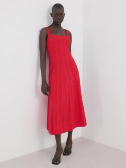 Mango A-Line Embroidered Cotton Midi Dress, Red, Red