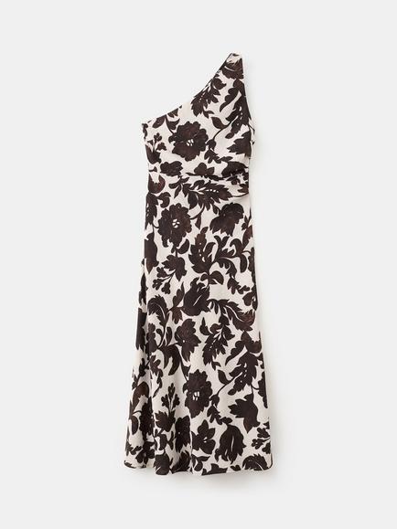 Mango Asymmetric Ruched Waist Midi Dress, Brown, Brown