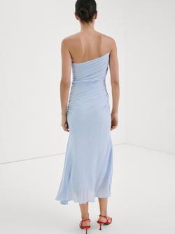 Mango Asymmetric Ruched Bias Cut Maxi Dress, Sky Blue - view 2, Sky Blue