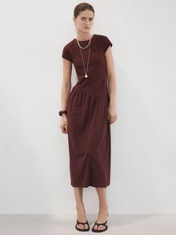 Mango Vestido Asymmetrical Waist Midi Dress, Bordeaux, Bordeaux