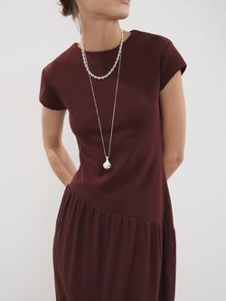 Mango Vestido Asymmetrical Waist Midi Dress, Bordeaux - view 2, Bordeaux
