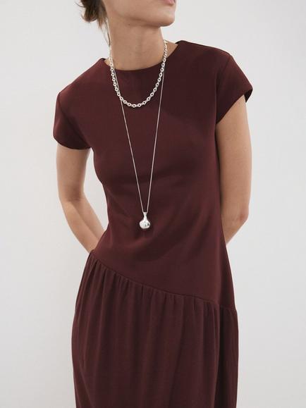 Mango Vestido Asymmetrical Waist Midi Dress, Bordeaux - view 2, Bordeaux